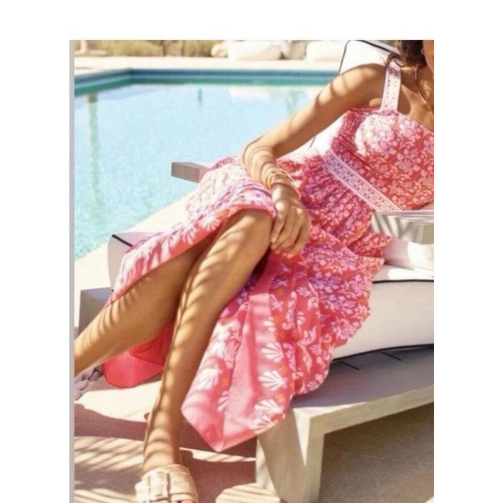 Talbots Coral Pink Voile Sleeveless Flare Maxi Dress Pockets Sundress Cotton 10P - Picture 2 of 15